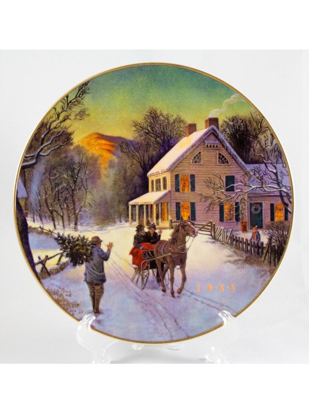 Home For The Holidays 1988 Avon Christmas Plate Porcelain 22K Gold Trim